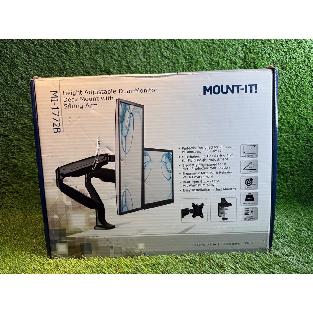 Mount-It! MI-1772B Dual Monitor Desk Mount Height Adjustable Spring Arm Black